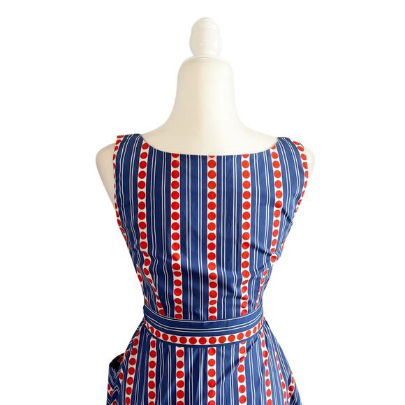 LHD Striped Poplin Midi Dress 2 Blue Red NEW - Picture 6 of 9